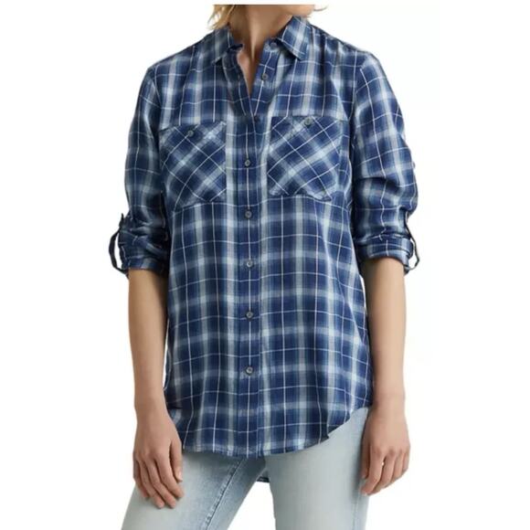 Lauren Ralph Lauren Tops - Lauren Ralph Lauren Black Label Plaid Cotton Twill Shirt Blue Womens Size 2X